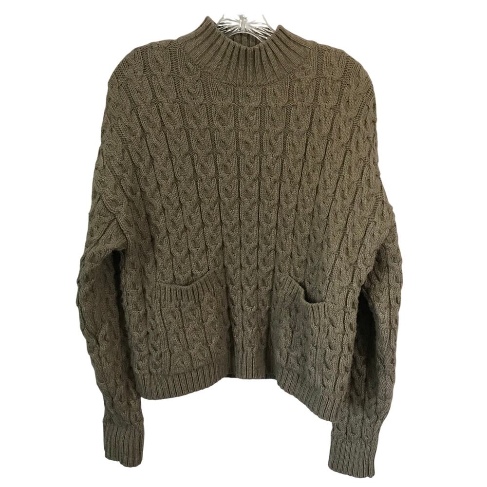 Zara Sweater Medium Womens Wool Blend Cable Knit Pull Over Long Sleeve Taupe M